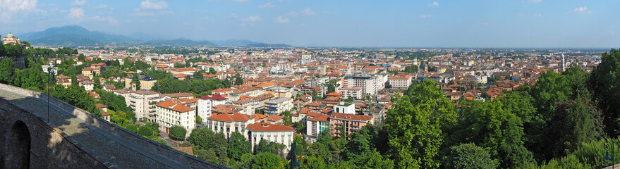 Fototapeta na wymiar Bergamo, Italy. Landscape at the downtown from the old town located on the top of the hill