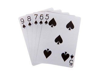 Playing cards, a straight flush. A straight flush is a five card sequence of the same suit. spades