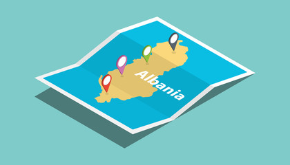 Fototapeta premium albania explore maps with isometric style and pin location tag on top