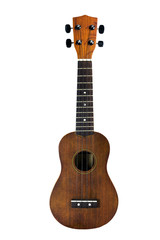 Naklejka premium The brown ukulele on the white background, with Clipping path