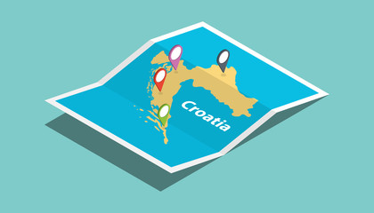 croatia explore maps with isometric style and pin location tag on top