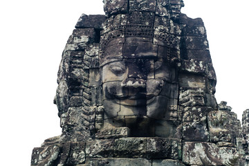 This is a Bayon's face in Siem Reap, Cambodia isolated on white.