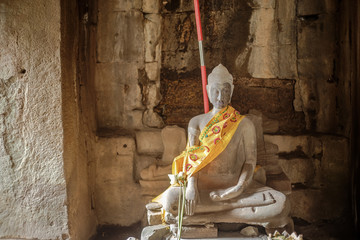 BUDDHIST SHRINE, BAYON TEMPLE, ANGKOR THOM, SIEM REAP, CAMBODIA.
