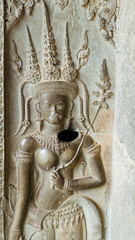 Sandstone sculpture, Close up of Apsara the angel of Cambodia. Angkor Wat, Siem Reap, Cambodia.