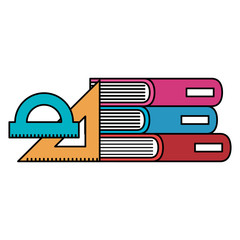 books school pile with protractor and rule vector illustration design