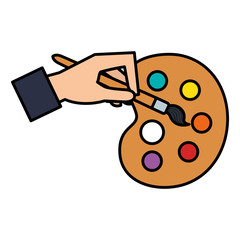 hand with paint brush pallette vector illustration design