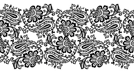Seamless paisley with floral vector border
