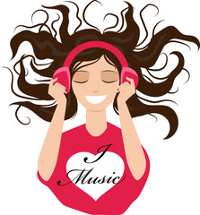 girl listening to music in headphones