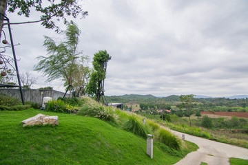 Walking trail in mountain view.