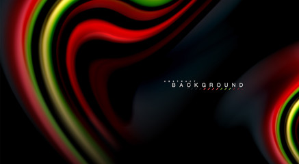 Fluid rainbow colors on black background, vector wave lines and swirls