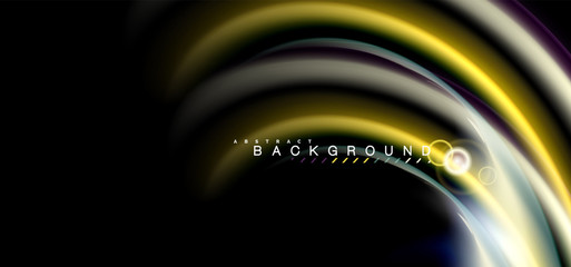 Color shiny light effects on black, liquid style multicolored wavy shape