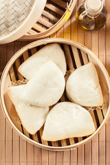 Gua bao, steamed buns in bamboo steamer