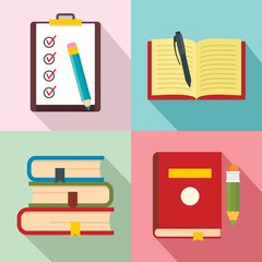 Homework study school icons set. Flat illustration of 4 homework study school vector icons for web
