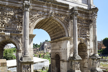 Obraz premium Rome, ruins of the Imperial forums of ancient Rome. Arch of Septimius Severus