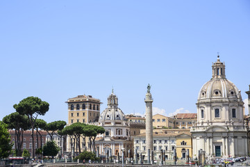 Fototapeta na wymiar View on Rome, the Imperial Forum area and the Trajan column