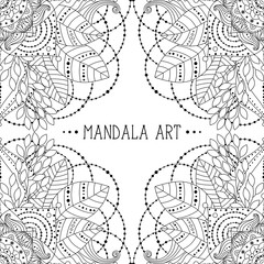 Black and white arabecque lace boho design frame. Decorative element. Can be used for coloring book, invitations. Vector illustration.