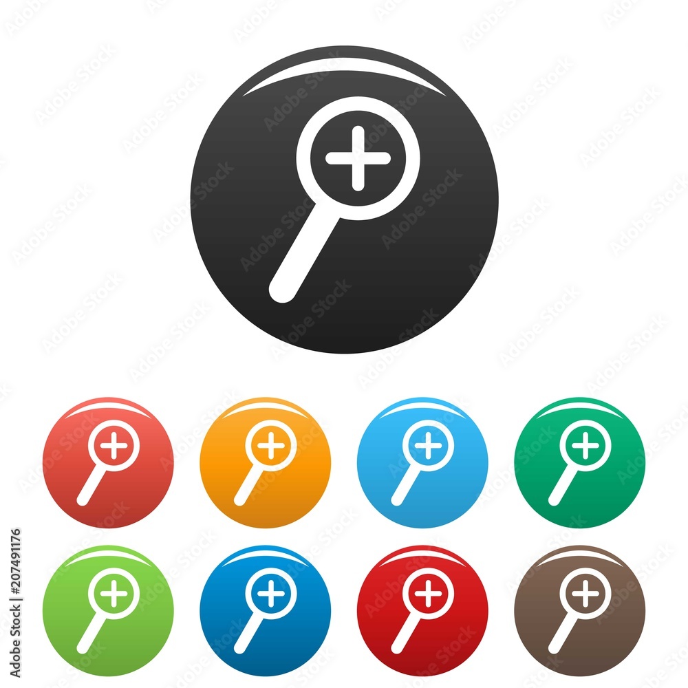 Poster cursor magnifier plus icon. simple illustration of cursor magnifier plus vector icons set color isol