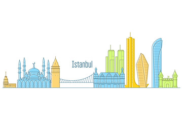 Istanbul cityscape - landmarks and sights of Istanbul in line art