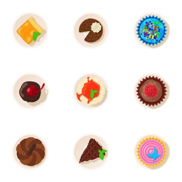 Doughnut icons set. Cartoon set of 9 doughnut vector icons for web isolated on white background