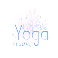 Yoga studio inscription on decorative backgrounds with floral pattern. Hand drawn lettering. Vector illustration.
