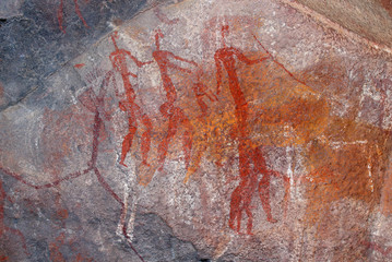 Bushmen (san) rock painting of human figures, South Africa.