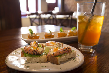 salmon tapas with home made ice tea
