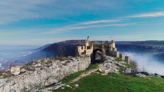 Fog over medieval fortress Ovech near Provadia, Bulgaria