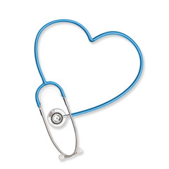 Doctor's stethoscope in heart shape isolated on white background with clipping path in light blue color for men's health awareness concept