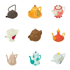 Kettle icons set. Cartoon set of 9 kettle vector icons for web isolated on white background