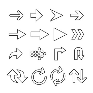 Vector image of set of arrows line icons.