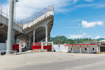 Entrance and grandstand of a polisportivo stadium located in the Italian city of Varese, used...