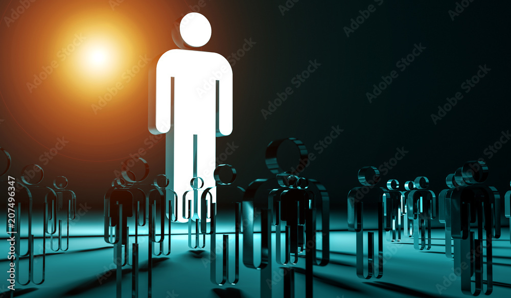 Poster leader illuminating a group of people 3d rendering