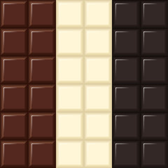 Chocolate background, white, dark, milk. Square design. Vector illustration EPS 10. Seamless patterns