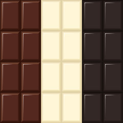 Chocolate background, white, dark, milk. Rectangle design. Vector illustration EPS 10. Seamless patterns