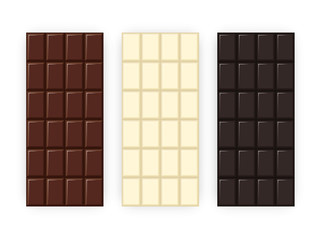 Set of chocolate bars, white, dark, milk. Vector illustration EPS 10