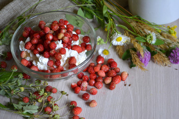 strawberry, summer, sweet, table, tasty, vitamin, white, wild, wild strawberry, wooden