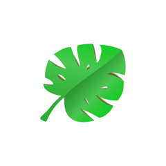 Tropical Monstera leaf in trandy paper cut style. Craft summer jungle plant isolated on white background for package design, T-shirt printing. Vector card illustration in papercutting art style