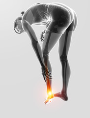 3d Illustration of Female foot with ankle pain