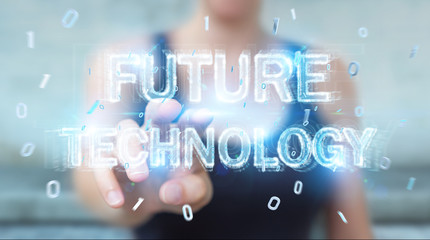 Businesswoman using future technology text interface 3D rendering