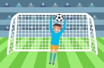 Soccer goalkeeper on stadium concept. Flat illustration of soccer goalkeeper on stadium vector banner horizontal concept for web
