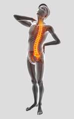 3D Illustration of male Feeling the back pain