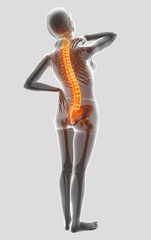 3D Illustration of Female Feeling the back pain