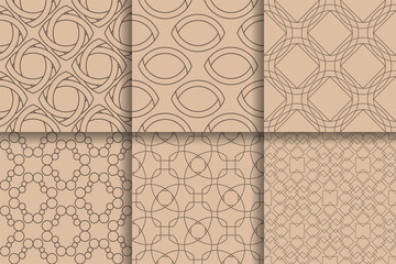 Brown seamless patterns. Set geometric background