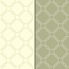 Olive green set of seamless geometric patterns