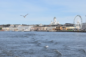 View towards the Old Town of Helsinki from the ferry on the way to Suomenlinna island. Finland, Helsinki