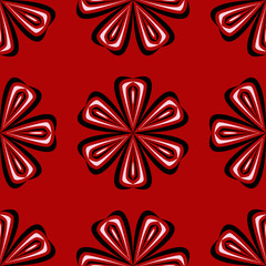 Floral seamless background. Black and white flower pattern on red