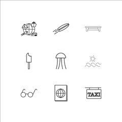 Travel And Tourism outline vector icons set