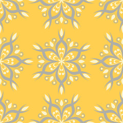 Seamless floral pattern. Bright yellow background with flower designs