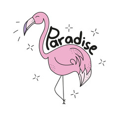 Pink cute flamingo - Textile graphic t shirt print. Vector illustration on white background