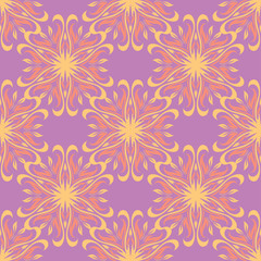 Violet floral seamless background. Pink and yellow bright pattern